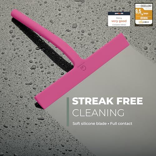 GÜTEWERK Silicone Shower Squeegee with 3-in-1 No-Drill Mount, Pink, 11'' - color: Pink, size: 11 Inches