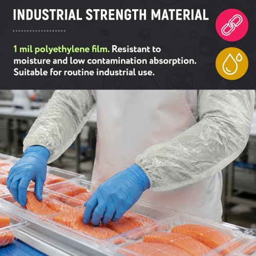 ABC PACK & SUPPLY Disposable Arm Sleeves, 18 Inch PE Arm Covers, Sleeve Covers with Elastic Ends for Food Processing - color: White, size: 100 Pack