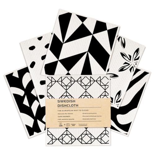6 Pack Swedish Dishcloths Black White Kitchen Towels 17 - color: Multi 1530