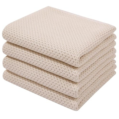 Homaxy 100% Cotton Waffle Weave Kitchen Dish Towels 4-Pack, Beige - color: Beige, size: 13 X 28 - 4 Pack