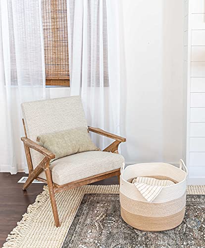 OrganiHaus Round Toy Basket & Blanket Basket, Cotton Rope 20x13" - color: 3-toned Honey, size: Wide