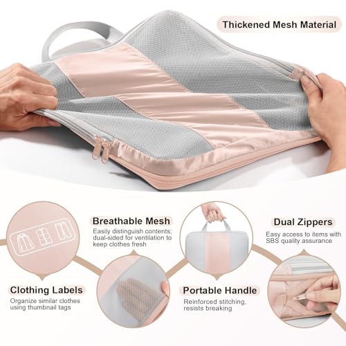 OlarHike 8 Set Compression Packing Cubes for Travel Gifts Mom Women,Airplane/Car/Cruise Travel Essentials,Compressible Expandable Space Saver Bags,Garment Bags with Over 1000 pcs Mesh Holes(Beige) - color: Beige
