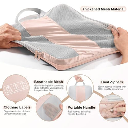 OlarHike 8 Set Compression Packing Cubes for Travel Gifts Mom Women,Airplane/Car/Cruise Travel Essentials,Compressible Expandable Space Saver Bags,Garment Bags with Over 1000 pcs Mesh Holes(Beige) - color: Beige