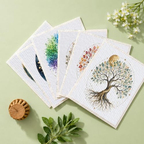 Shwing Swedish Dishcloths for Kitchen 6 Pack Tree of Life Floral Pattern Reusable Paper Towels Kitchen Towels Dish Cloths for Washing Dishes Washable Quick Drying Absorbent Cleaning Cloths - color: Tree of Life