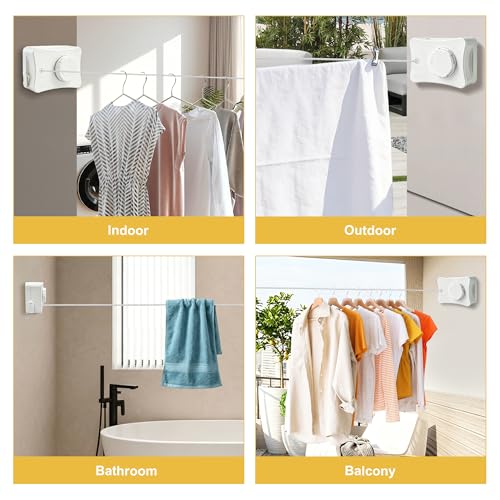 16.7 Ft Retractable Clothesline Indoor & Outdoor - size: Rectangle-White