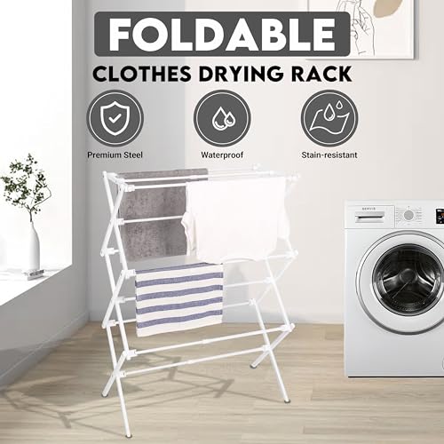 ZOES HOMEWARE 2026 Enhanced Clothes Drying Rack | Foldable Drying Rack Clothing for Laundry | Small Collapsible Portable Dryers for Laundry | Use for Indoor & Outdoor | White 37.5"x29"x12" - color: White