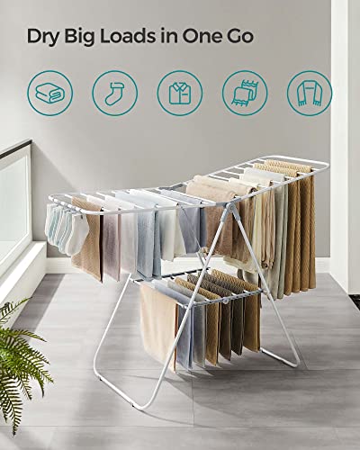 SONGMICS Clothes Drying Rack, Foldable Space-Saving Laundry Drying Rack - color: White + Gray, size: 1 Tier （21.7"d x 58.3"w x 39.4"h）
