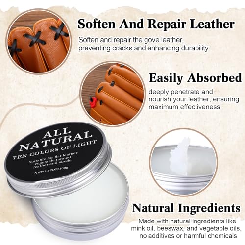 Mimorou 3 Pcs Baseball Glove Cleaning Kit Glove Conditioner 3.5 oz Brush and Microfiber Towel Leather Conditioner for Baseball Glove Moisturizing Softball Glove Maintenance