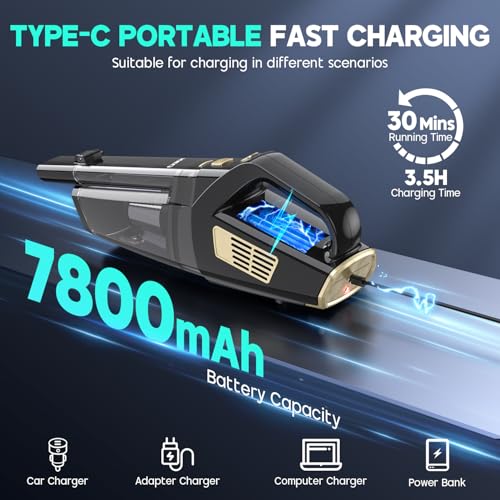 CKIKH Handheld Vacuum Cordless, 15000PA Hand Held Car Vacuum Cleaner - color: Black & Gold