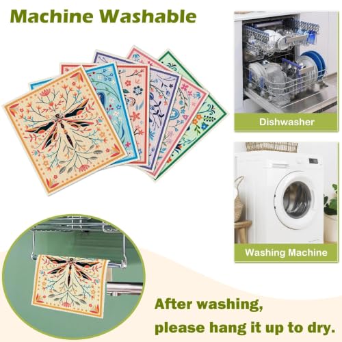 6 Pcs Swedish Paper Cloths for Kitchen, Reusable Paper Towels Washable - color: Flying Animals