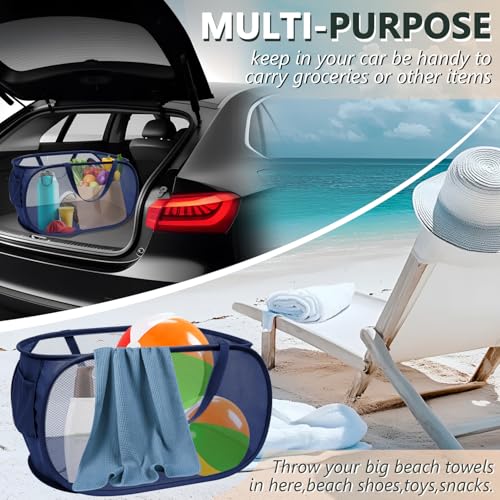 Collapsible Laundry Hamper Basket,Pop Up Mesh Foldable Bag for Laundry Room - color: Navy