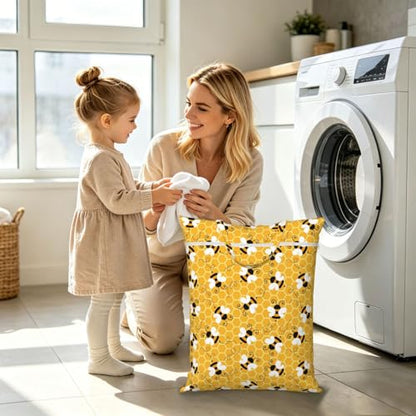 Yellow Cute Bee Cartoon Travel Laundry Bags Cloth Diaper Wet Bags Handle Washable Dirty Clothes Bags Wet Dry Bag Suitcase Gym Swimming Pool College Dorm Wet Bag - color: 1 PC1, size: One Size