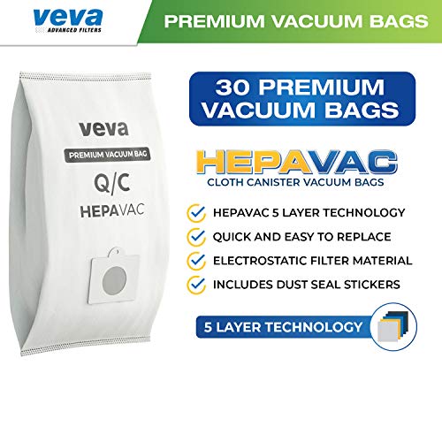 30 Pack Type Q/C 53292 HEPA Vacuum Bags for Kenmore Canister Vacuum Cleaners 5055, 50558, 53291, 53292, Series 600, 400, 200