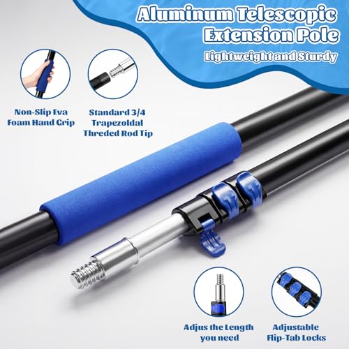 Boat Brush and Boat Hook with 12ft Telescoping Pole, 4 Piece Cleaning Kit with Replaceable Heads, 2-in-1 Window Squeegee & Cobweb Duster for Marine, Rv & High Reach Cleaning - size: 12ft