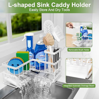 Fikoksol Large Sponge Holder for Kitchen Sink, 90-Degree Sink Caddy Storage - color: White