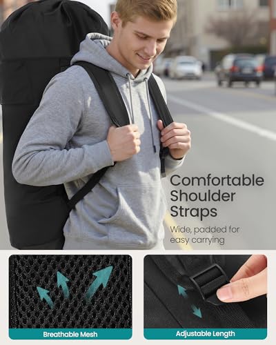 SONGMICS Laundry Bag, Laundry Backpack, Heavy-Duty, 31.7 Gallons (120 L) - color: Ink Black, style: 120 L with Stand