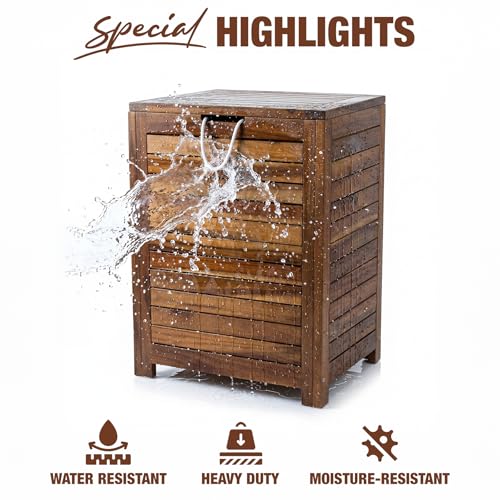 Laundry Hamper & Basket with Lid, Handles, Acacia Wood, Brown, 90L, 23.5 lb