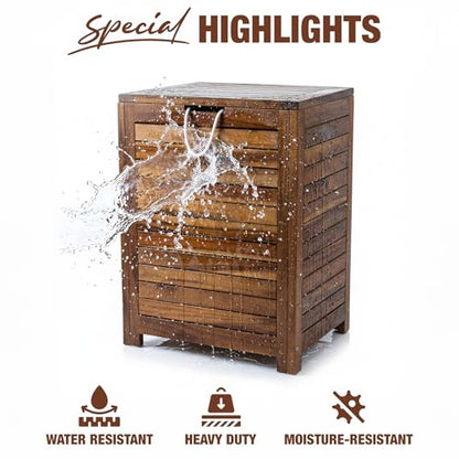 Laundry Hamper & Basket with Lid, Handles, Acacia Wood, Brown, 90L, 23.5 lb