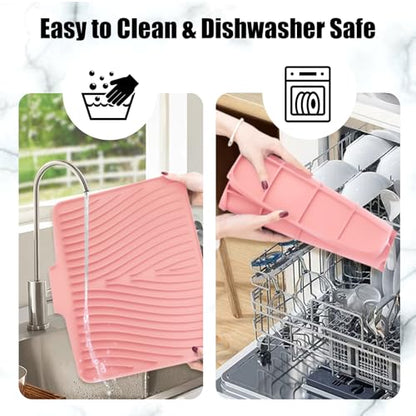 TIKNIK Silicone Dish Drying Mat for Kitchen Counter, Pink-1pcs, 16" x 12" - color: Pink-1pc, size: 16" x 12"