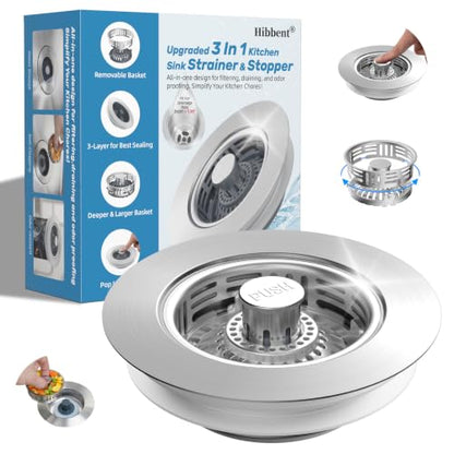 Hibbent Metal Kitchen Sink Drain Strainer and Stopper, Stainless Steel - color: Stainless Steel