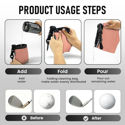 Waterproof Golf Club Cleaner Bag and Golf Ball Washer with Clip,Pink - color: PINK