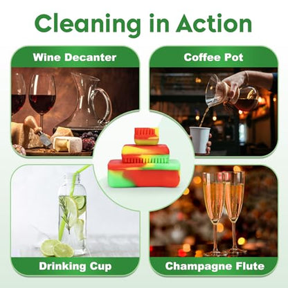 Magnetic Glass Cleaner Kit, Dual Silicone Scrubbers with Handle, Red - color: Red