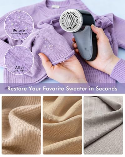 Ruidla Fabric Shaver Defuzzer, Electric Lint Remover, Rechargeable Sweater Shaver with Stainless Steel 3-Leaf Blades, Dual Protection, Removable Bin, Easy Remove Fuzz, Lint, Pills, Bobbles - color: Black