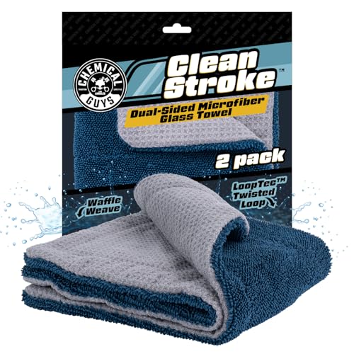 Chemical Guys, Clean Stroke Dual-Sided Glass Towels, 16 x 16 in, 2 Pack