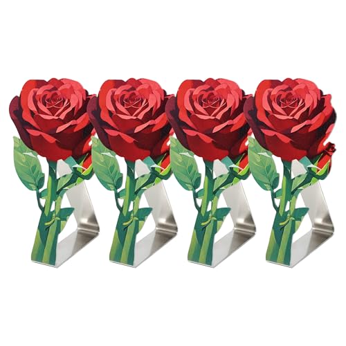 yueton 4PCS Stainless Steel Rose Tablecloth Clips Elegant Flower Table Cloth Holders Windproof Outdoor Wedding Party Decorations for Patio, Garden, Picnic