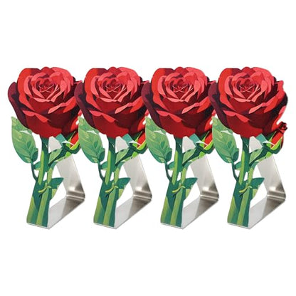 yueton 4PCS Stainless Steel Rose Tablecloth Clips Elegant Flower Table Cloth Holders Windproof Outdoor Wedding Party Decorations for Patio, Garden, Picnic