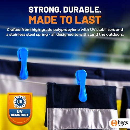 Hegs 30 Pack Bright Blue - The Smartest Heavy Duty Clothespins with Hooks - Hang 3 Garments at Once with Our Tough, Dual Hooks Clothes Pins with Anti-Rust Spring - Durable, Colorful Clothespins - color: 30 Pack (Blue)