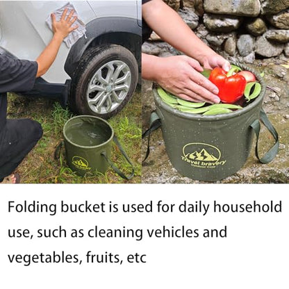 Collapsible Bucket，Folding Bucket，Suitable for Camping Fishing Hiking Gardening car Washing(ForestGreen, 10L)