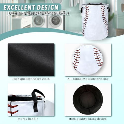 Baseball Laundry Basket Oxford Cloth Foldable Hamper 18.9" x 16.5" - color: Funny Baseball Texture Pattern
