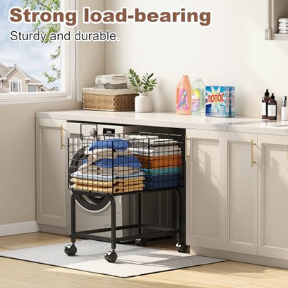 Wire Laundry Hamper Cart,Rolling Laundry Carts with Pull Handle,Black Tall Laundry Basket,Commercial Wire Laundry Hamper Cart-23.6 * 15.75 * 28 inches - color: Black, size: 23.6*15.75*27.95inch