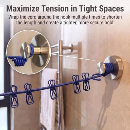 2 Pack Travel Clothesline with 24 Clips, Portable Windproof Laundry Line