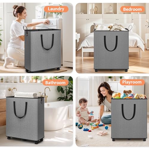 SpaceTrove Rolling Laundry Basket with Wheels, Laundry Hamper, 155L, Grey - color: Grey, size: 155L