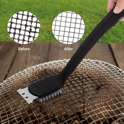 15.75” Grill Brush - BBQ Scraper with Ergonomic Non-Slip Grip & Steel Bristles, Deep Clean Outdoor Grill Grates Without Bending (Safer, Long Handle)