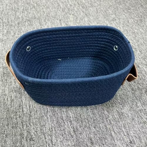 ABenkle Small Storage Basket, Mini Baskets with Handle, Cute Cotton Woven Baskets for Shelves, Boho Decorative Toy Storage Bin for Nursery, Spa, Empty Gift Basket - XS, Navy Blue - color: Navy Blue