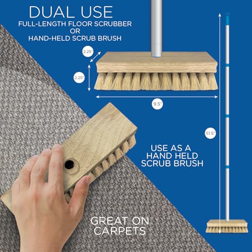 LOLA Deck Scrub Brush, 9" x 3.5" Head w/Tampico Bristles for Outdoor Cleaning, Removes Dirt & Grime from Patios, Decks, Grout, 1 Count - color: Tampico Deck Broom -Steel Handle, size: 1 Count