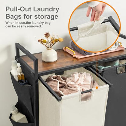 WOWLIVE Double Laundry Hamper with Wheels, Rolling Laundry Basket Organizer - color: Black and Beige, size: 110l (30.0 x 13 x 32 Inches)