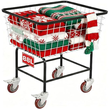 Rolling Laundry Cart with Wheels, Durable Metal, 2.5-Bushel - size: 2.5 Bushel