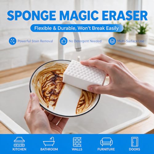 Waffle-Textured Magic Eraser Sponges, High-Density Melamine, 30 Pack