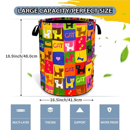 Cute Cat Laundry Basket Funny Pet Foldable Waterproof Oxford Cloth Tote Bag - color: Cat