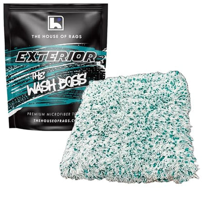 -The Wash Boss Premium Microfiber Car Wash Pad - Plush Korean Fabric,10x10 inches, 1000 GSM, Ultra-Absorbent, Scratch-Free, Safe for Paint – Teal & White (1-Pack)