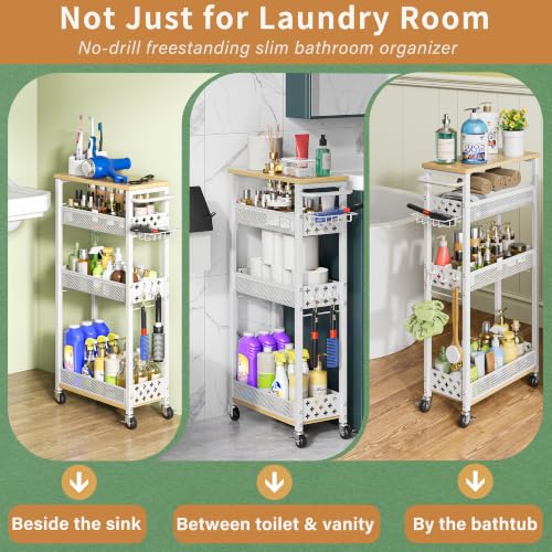 OKZEST Slim Laundry Room Organization Cart with Detergent Dispenser Holder - color: White, size: 4-Tier (with Detergent Dispenser Holder)