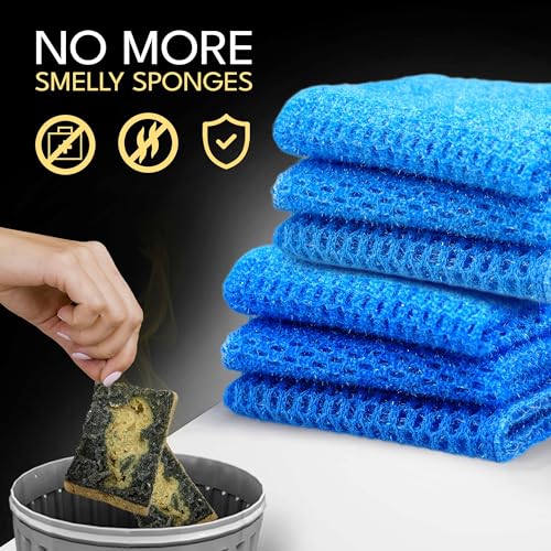 Non Scratch Dish Scrubbers for Cleaning Dishes (3PK) - Reusable Kitchen Sponge - Replace Dish Sponges for Washing Dishes - Best Household Scrubbing Pad & Alternative Dishwashing Scrub Pads Supplies - color: Blue 3 Pk