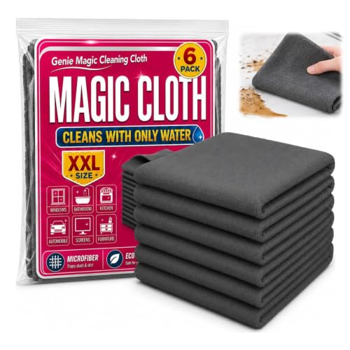 6PCS Genie Magic Cleaning Cloth, Microfiber Cleaning Cloths, Reusable Cleaning Rags Streak-Free & Lint-Free for Glass, Window, Kitchen, Stainless Steel, Cars & Screens