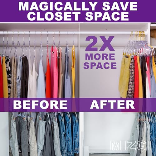 MIZGI Slim Clear Gold Pants & Skirt Hangers (20 Pack) – Adjustable Clips & Hooks, Transparent Non-Felt, Space-Saving for Dresses, Shirts, Blouses - color: Clear/Gold, size: 20-Pack