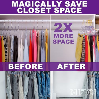 MIZGI Slim Clear Gold Pants & Skirt Hangers (20 Pack) – Adjustable Clips & Hooks, Transparent Non-Felt, Space-Saving for Dresses, Shirts, Blouses - color: Clear/Gold, size: 20-Pack