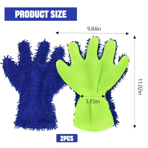 2PCS Car Wash Mitt, 5 Finger Chenille Microfiber Cleaning Mitt for Cars, Scratch-Free Auto Washing Gloves, Car Interior Exterior Cleaning Gloves, Great for Hard-to-Reach Areas (Blue) - color: Blue
